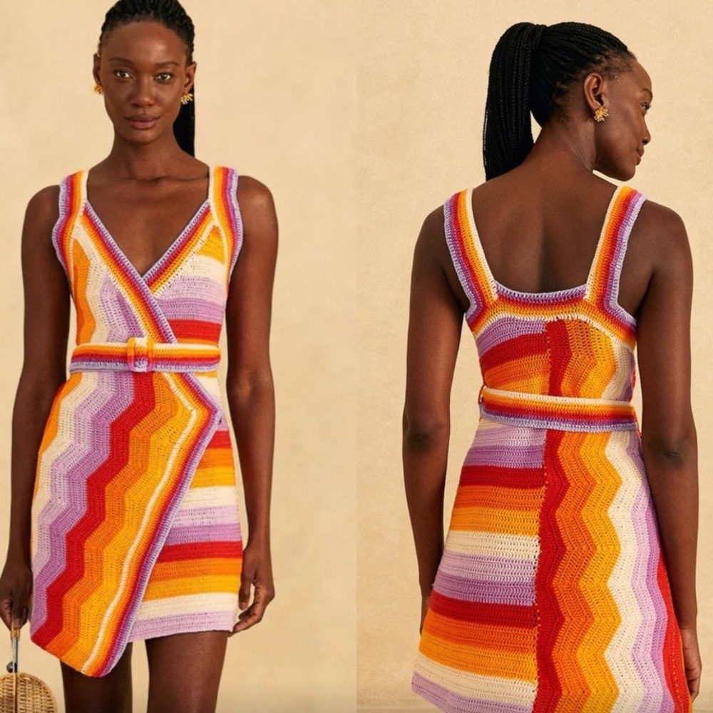 FARM Rio White and Orange Sleeveless V-Neck Sundress